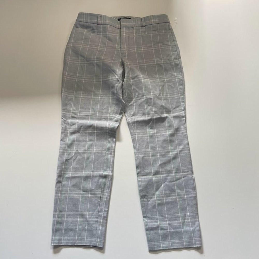 Banana Republic Pant Trouser Solan Curvy Plaid Windowpane Mid Rise Green Grey 8
